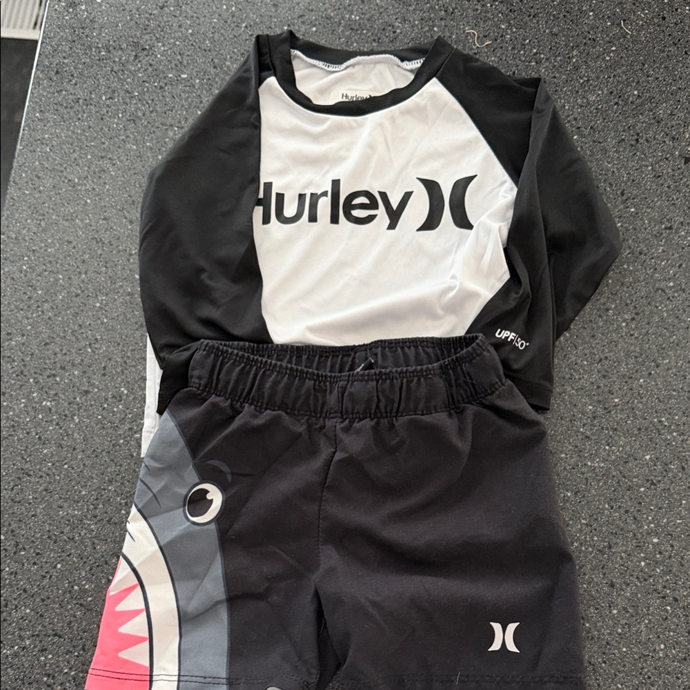 Hurley Black and White Shark Rash Guard Set